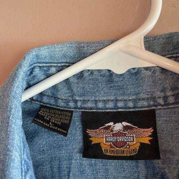 Harley-Davidson denim button down cutoff top - Picture 3 of 5